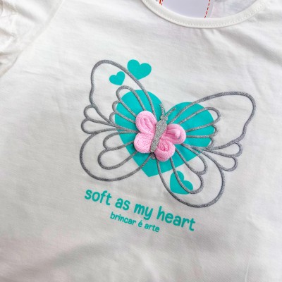 Conj. Blusa Soft as my Heart e Short com Brilhinhos - Verde Água e Off White